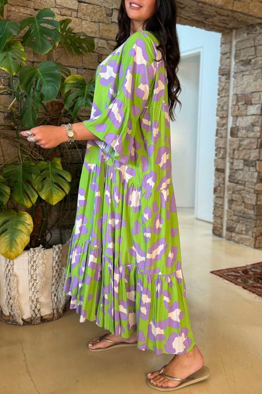 Riven Tiered Maxi Dress Lime